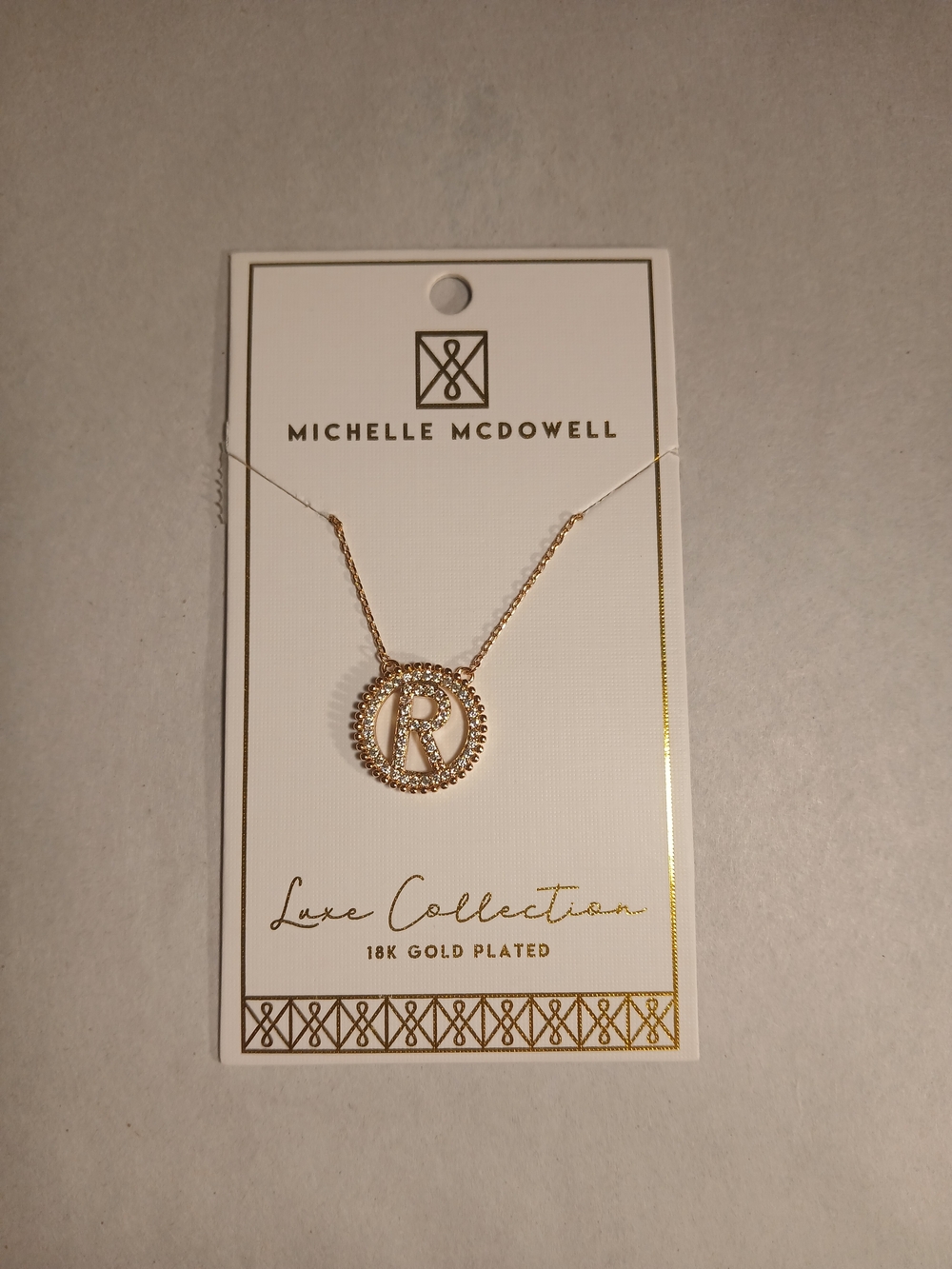 Michelle McDowell 18k Gold Plated Initial 'R' Circle Pendant Necklace
